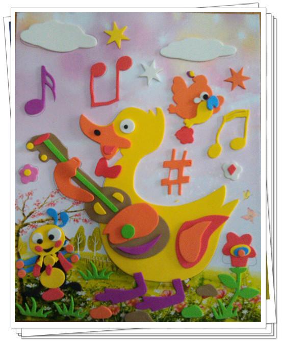 海绵纸贴画:鸭子弹吉他